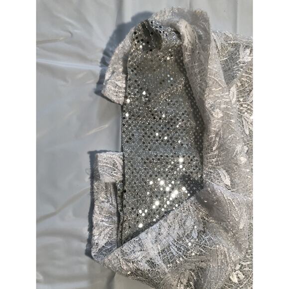 Michaelangelo Silver Floral Lace w/ Sequin Slip Prom Formal Dress Size 3/4 - Picture 12 of 14